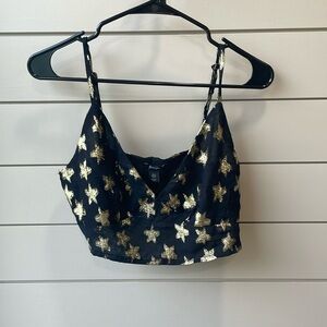 Nasty Gal Crop Star Top - Size 4 - Black and Gold